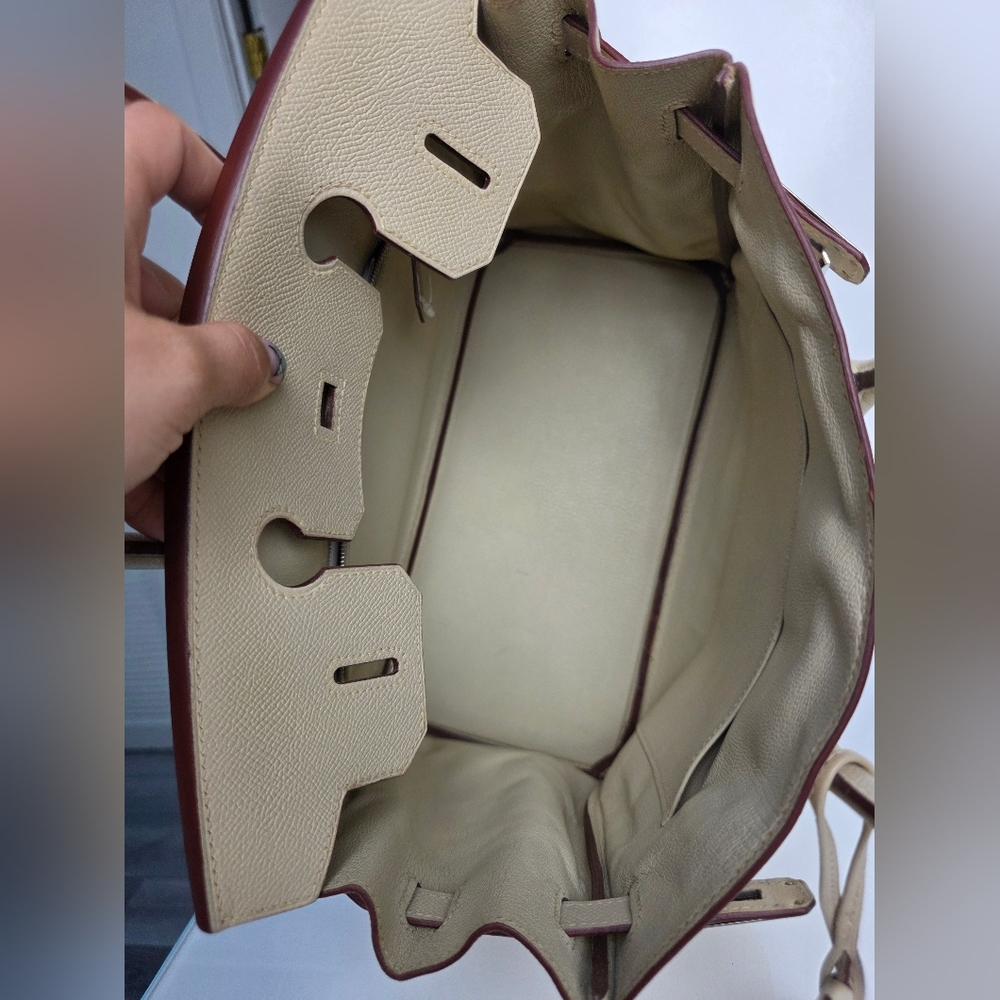 Hermes Cream Satchel with Structured Design and Silver Hardware - Picture 16 of 16